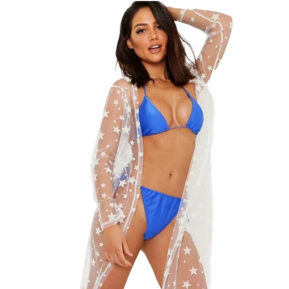 BOOHOO STAR MESH MAXI BEACH KIMONO COVERUP SIZE L NWT - Picture 5 of 8